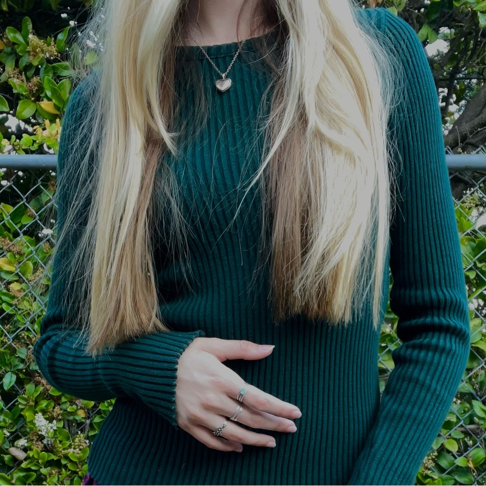 Vintage 90s Betsey Johnson Small forest green ribbed sweater